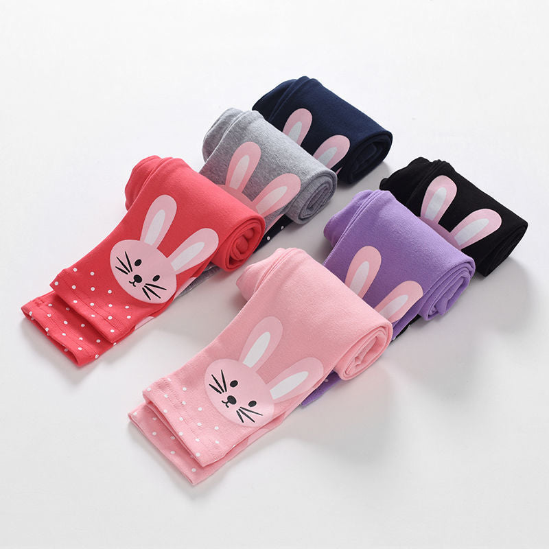 Spring And Autumn Little Girl Bottoming Zipper Pants For Outer Wear
