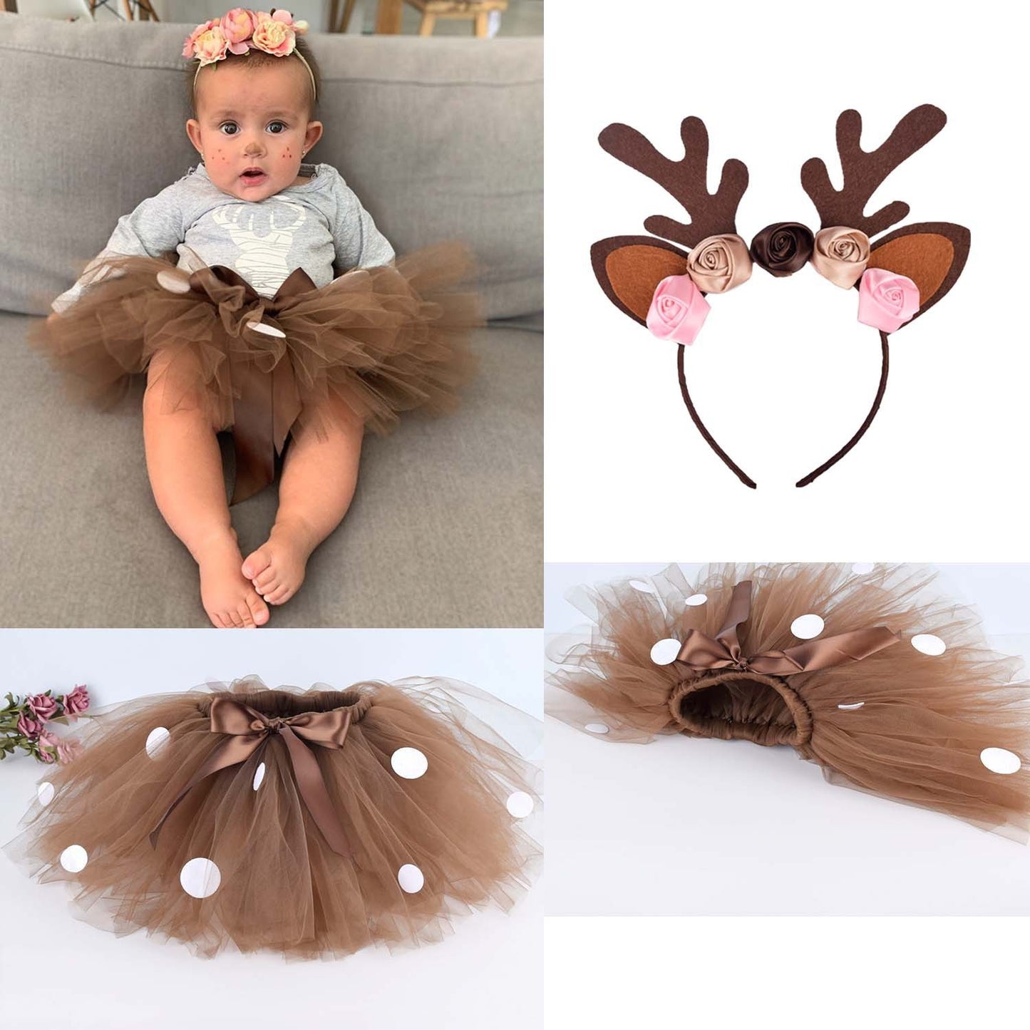 Amazon Supply Deer Skirt Cartoon Bambi Photography Tutu Skirt Set Christmas Elk Skirt