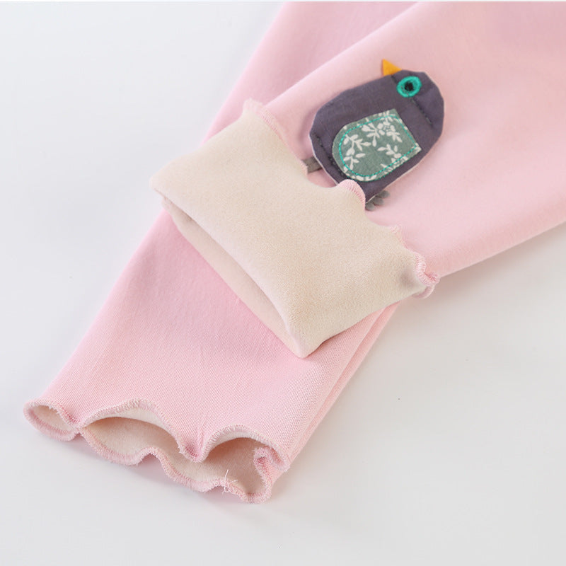 Sweet Cropped Ruffled Underwear Fleece Lined Padded Warm Keeping Slim-fit Trousers