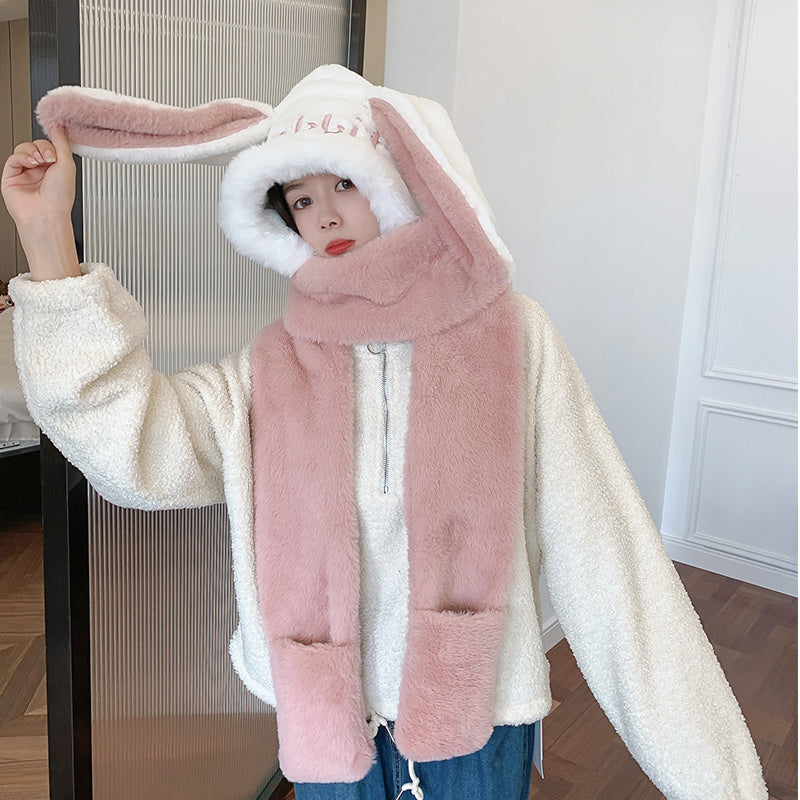 Cute Rabbit Ears Scarf Scarf Gloves All In One
