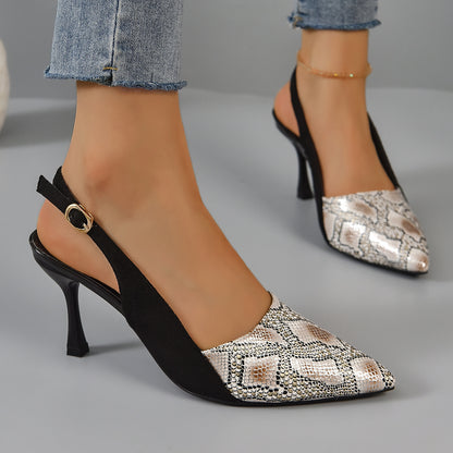 Snake Skin Pattern Face High-heeled Fashion Sandals Female
