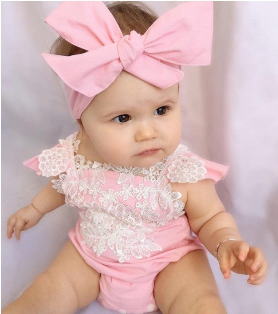 Lace Flower Jumpsuit Triangle Romper Headband