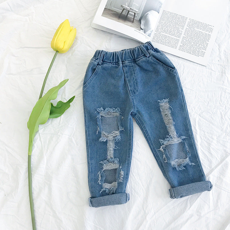 Small And Medium-sized Children's Ripped Loose Jeans