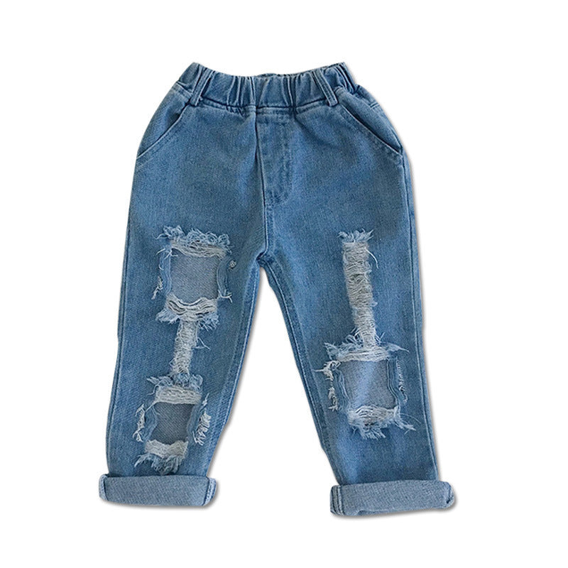 Small And Medium-sized Children's Ripped Loose Jeans
