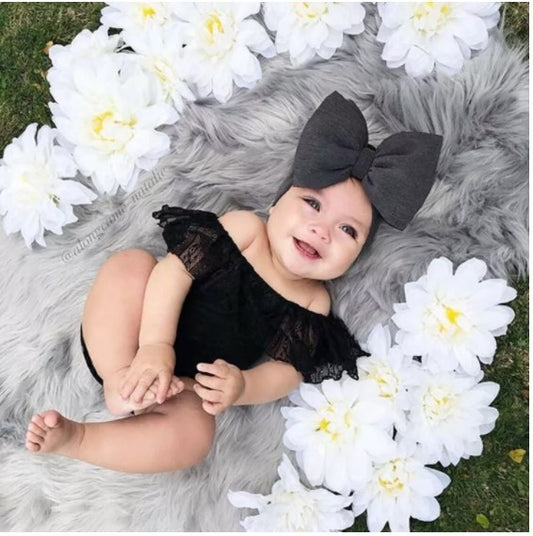 Children's Black Lace Strapless Shirt Jumpsuit and  Headband Summer Baby Suit