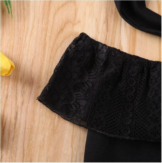 Children's Black Lace Strapless Shirt Jumpsuit and  Headband Summer Baby Suit