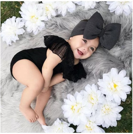 Children's Black Lace Strapless Shirt Jumpsuit and  Headband Summer Baby Suit