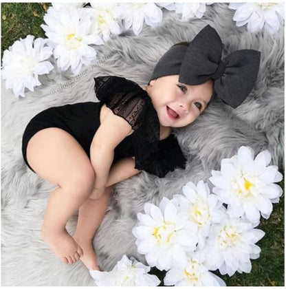 Children's Black Lace Strapless Shirt Jumpsuit and  Headband Summer Baby Suit