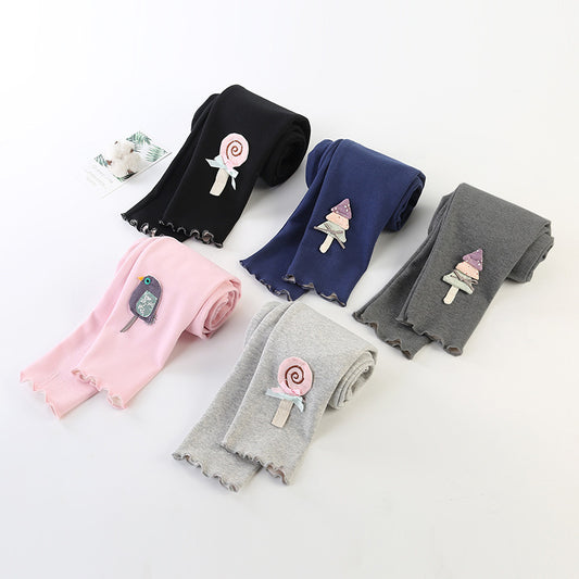 Sweet Cropped Ruffled Underwear Fleece Lined Padded Warm Keeping Slim-fit Trousers