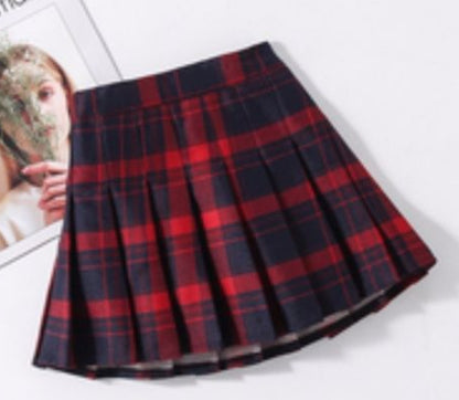 Colorful Red Tartan Skirt Versatile College Style Girl's Miniskirt