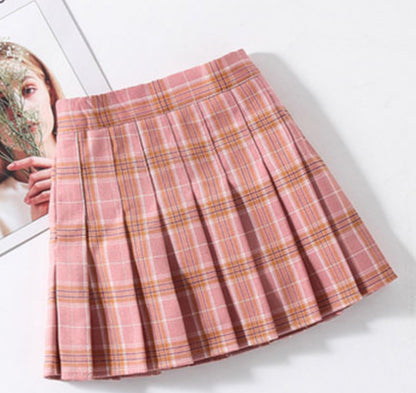 Colorful Red Tartan Skirt Versatile College Style Girl's Miniskirt