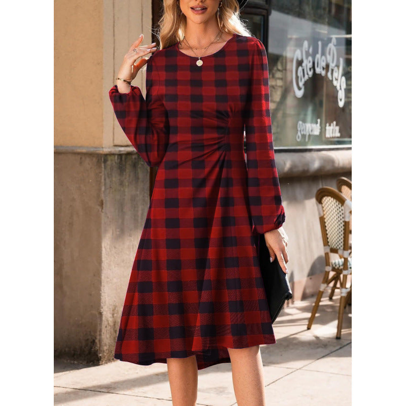 European And American Round Neck Pullover Fashion Long Sleeve Slim Fit Slit Dress