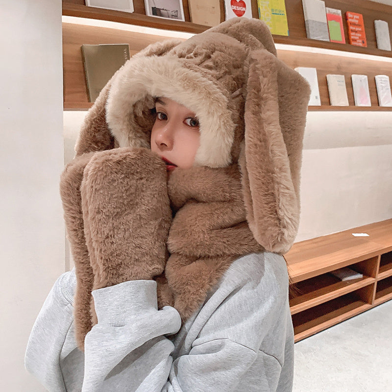 Cute Rabbit Ears Scarf Scarf Gloves All In One