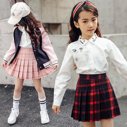 Colorful Red Tartan Skirt Versatile College Style Girl's Miniskirt