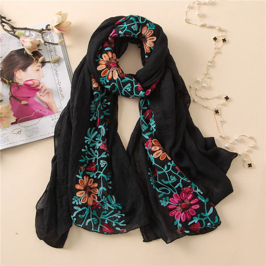 Embroidered cotton scarf