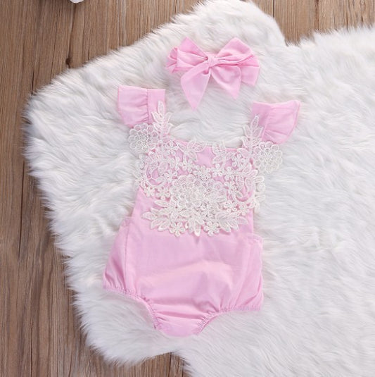Lace Flower Jumpsuit Triangle Romper Headband