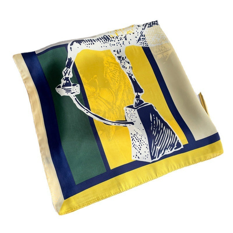 Small Square Plaid Women Colorblock Striped Silk Scarf