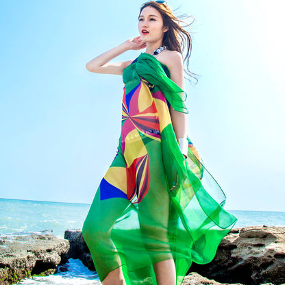 Silk Scarf Super Long Printed Scarf Sun Protection