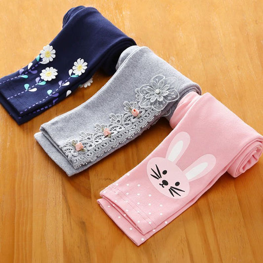 Spring And Autumn Little Girl Bottoming Zipper Pants For Outer Wear