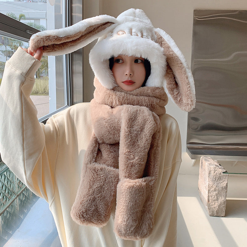 Cute Rabbit Ears Scarf Scarf Gloves All In One