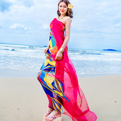 Silk Scarf Super Long Printed Scarf Sun Protection