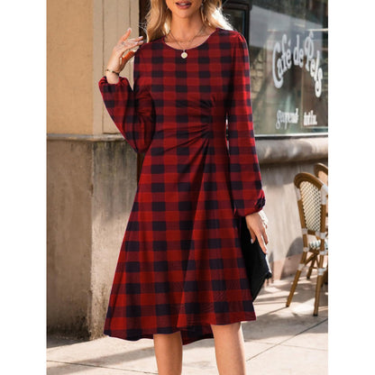 European And American Round Neck Pullover Fashion Long Sleeve Slim Fit Slit Dress