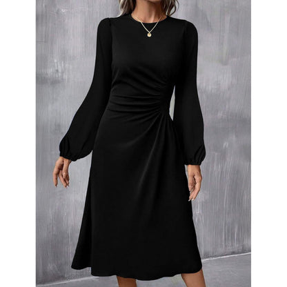 European And American Round Neck Pullover Fashion Long Sleeve Slim Fit Slit Dress
