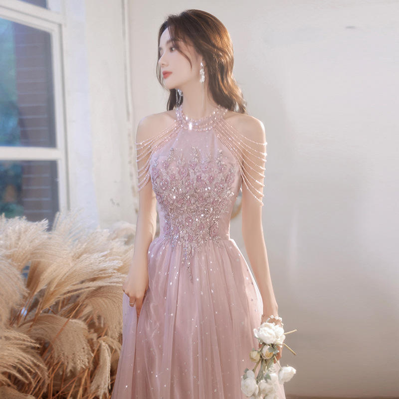 Evening Dresses Women PINK Elegant Ladies Dresses slip Long Party Party Dresses