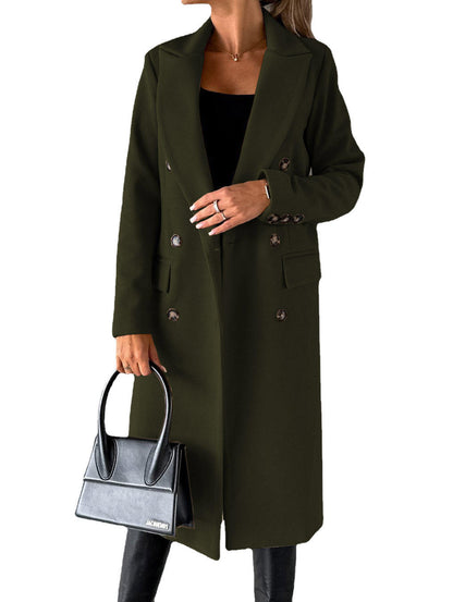 High Quality Fall Winter Coats For Women Custom Double Wool Jackets Solid Turn Down Collar Long Coat For Ladies