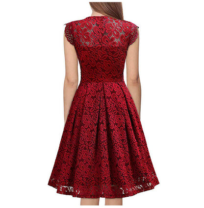Women Lace Floral Sleeveless Evening Party Dresses Elegant Female Bodycon V-neck Dress