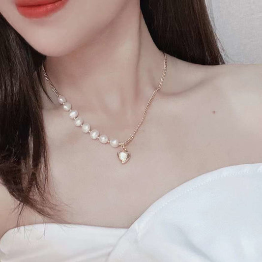 Baroque Love Collar Chain 7-8MM Natural High Quality Baroque Necklace Love Pearls look Jewelry