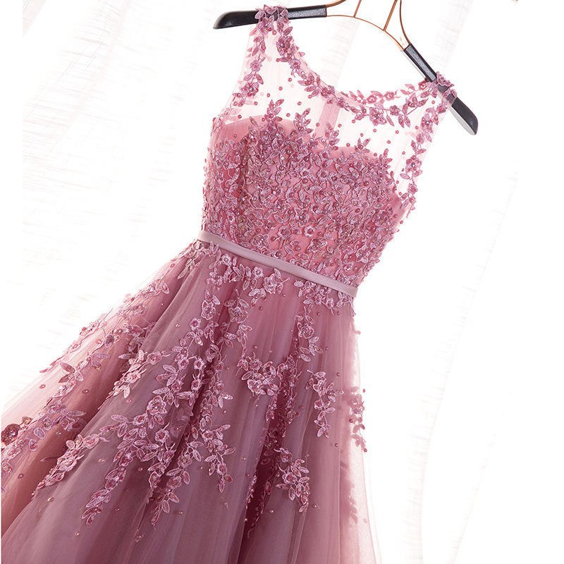 Party Dress Lace Pearls Sleeveless Formal Evening Party Dress