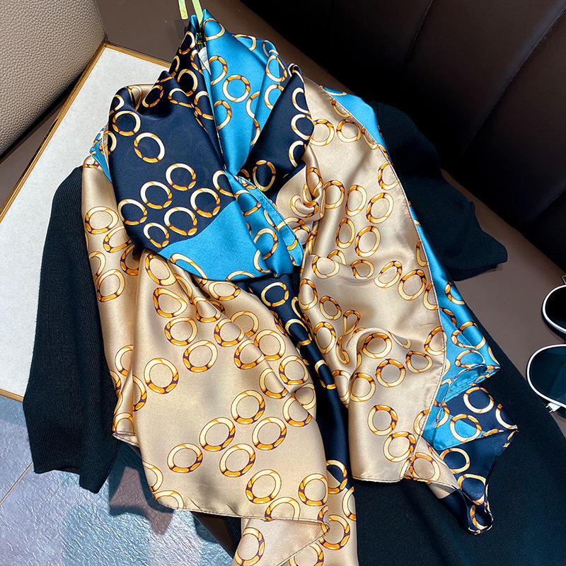 BSBH New Trendy Custom Design Ladies Scarf Digital Print H Pattern Luxury Scarf Silk Square Satin Scarf Summer With Hand Hemmed