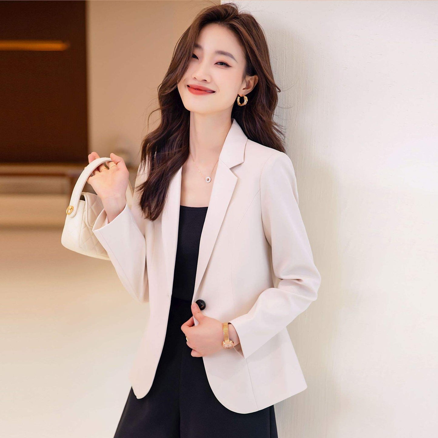 Classic Ladies White Crop Blazer Coat For Women Slim Fit