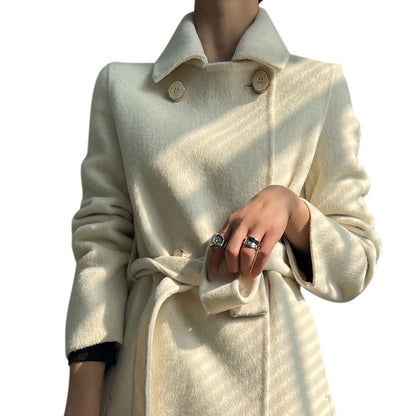 Special Women's Long Brown Woolen Overcoat with Teddy Coat Lamb Shearling High Collar Winter Print Solid Pattern Fur Decoration)