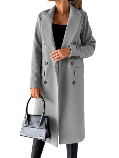 High Quality Fall Winter Coats For Women Custom Double Wool Jackets Solid Turn Down Collar Long Coat For Ladies