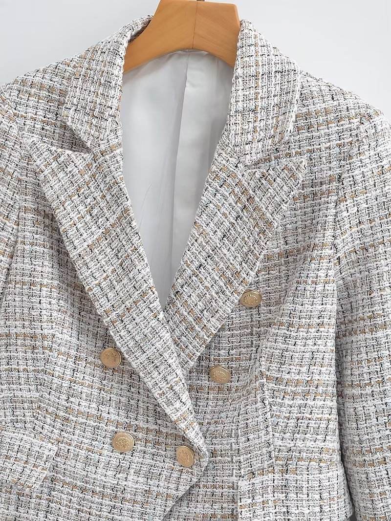 double breasted long sleeve notched collar casual blazer for women