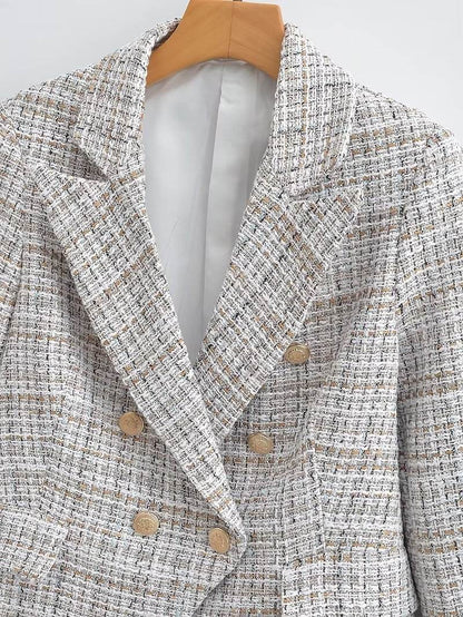 double breasted long sleeve notched collar casual blazer for women