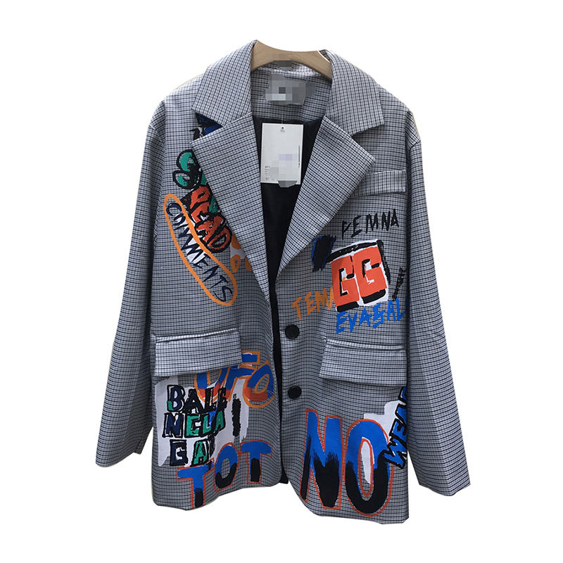 TWOTWINSTYLE Blezar Women Letter Print Notched Collar Single Breasted Ladies Blazers