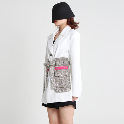 TWOTWINSTYLE Blazer Women Patchwork Hit Color Lace Up Ladies Blazers