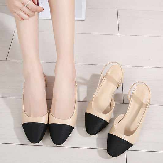 Stiletto Women Stitching Color Square Toe Pu Sandal
