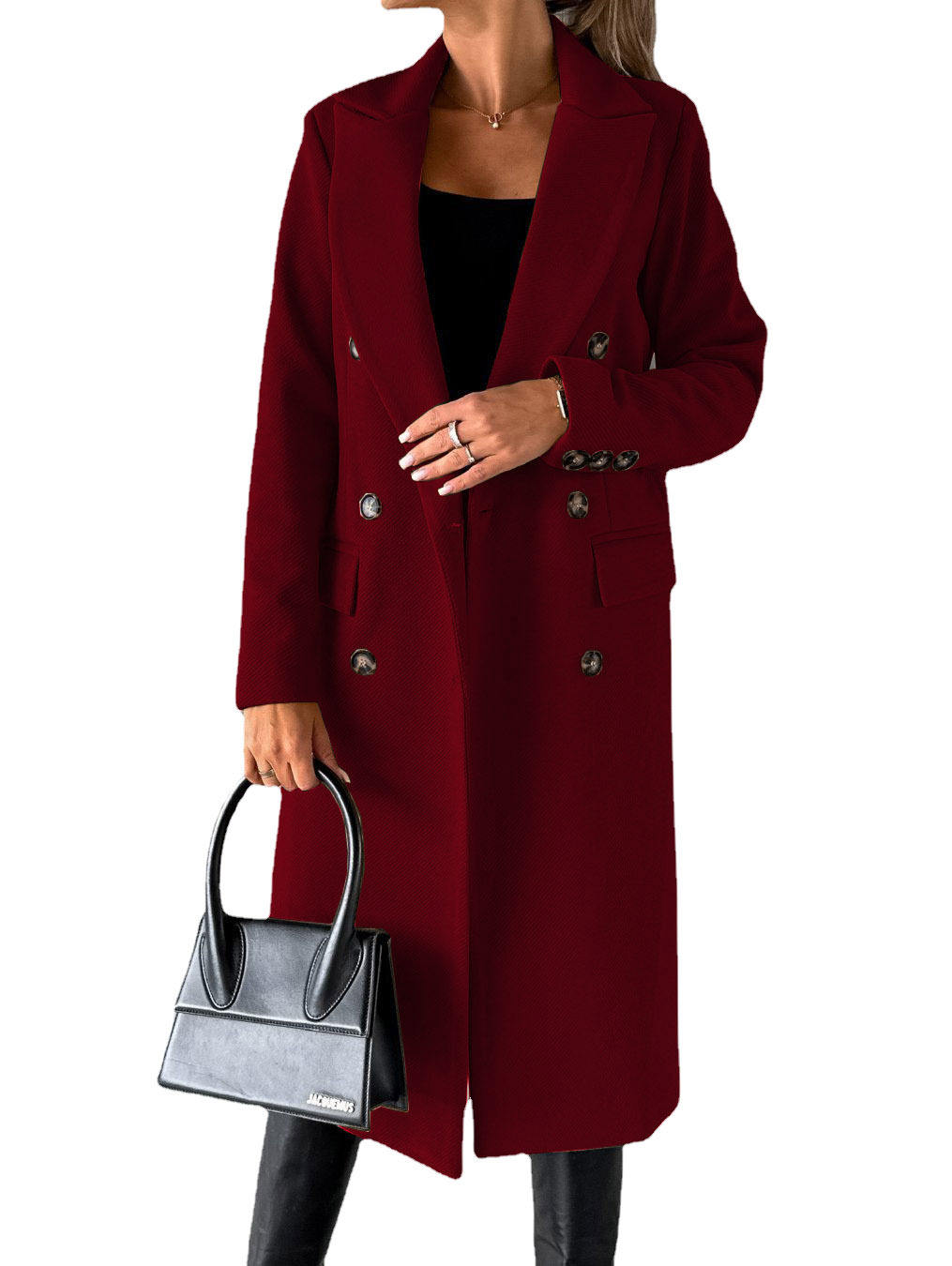 High Quality Fall Winter Coats For Women Custom Double Wool Jackets Solid Turn Down Collar Long Coat For Ladies