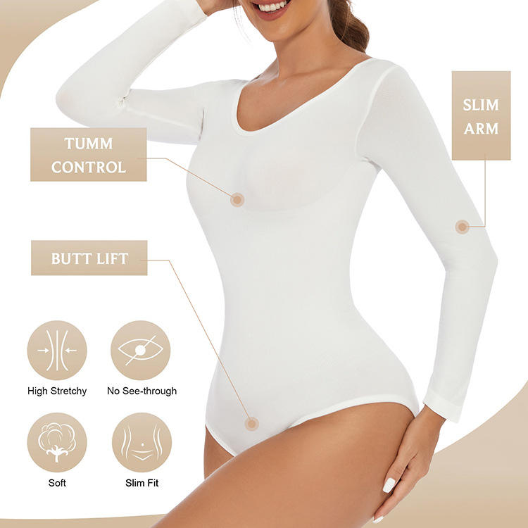Best Shapers Long Sleeve Seamless Casual Girdle Trimmer Quick Dry Shapewear Women Bodysuit