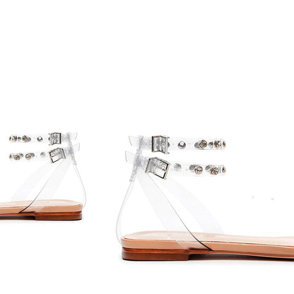 Luxurious Latest Summer Office Bling Crystal Low Flat PVC Sandals Ladies Footwear Sandel For Women