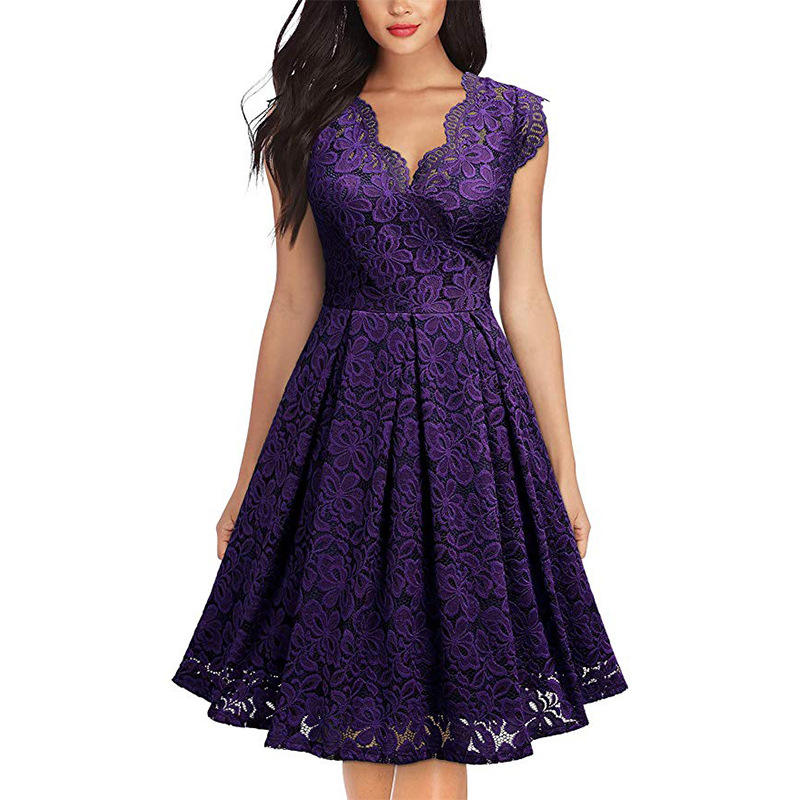Women Lace Floral Sleeveless Evening Party Dresses Elegant Female Bodycon V-neck Dress