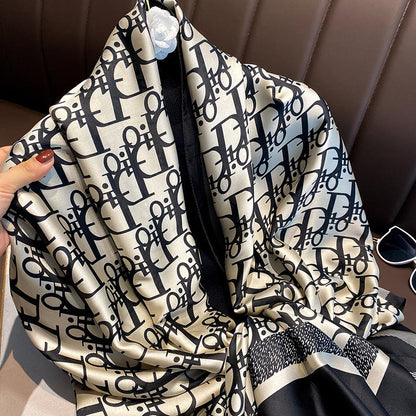 BSBH New Trendy Custom Design Ladies Scarf Digital Print H Pattern Luxury Scarf Silk Square Satin Scarf Summer With Hand Hemmed