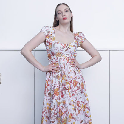 Couture long semi formal prom dress western european medieval plus size elegant lady girls printed horn sleeve cake dress