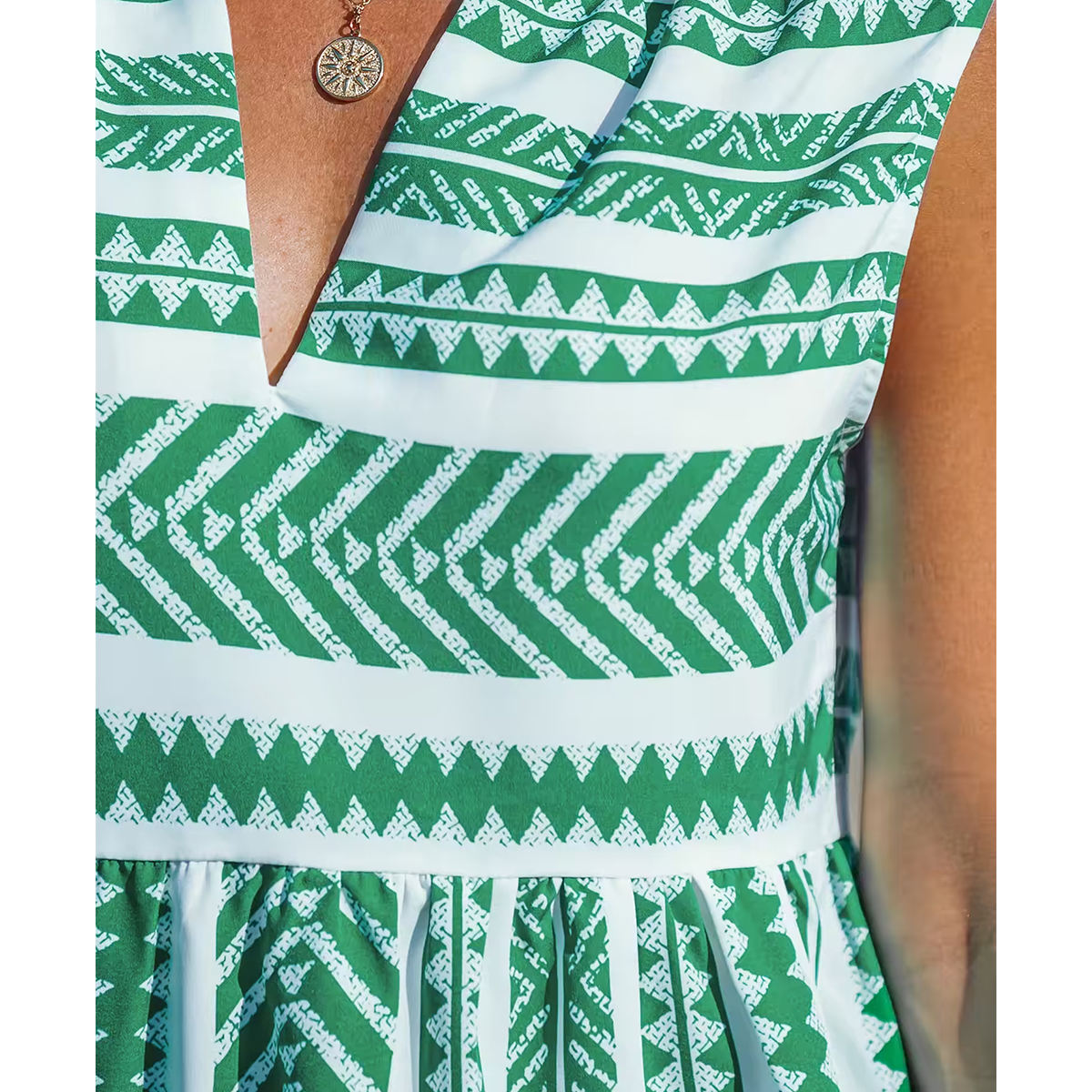Summer Bohemian Style Vacation Beach V-Neck Sleeveless Casual Mini Dress