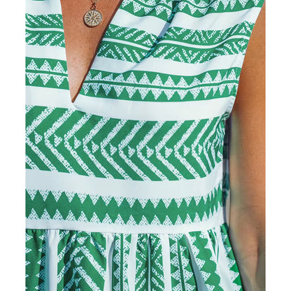 Summer Bohemian Style Vacation Beach V-Neck Sleeveless Casual Mini Dress