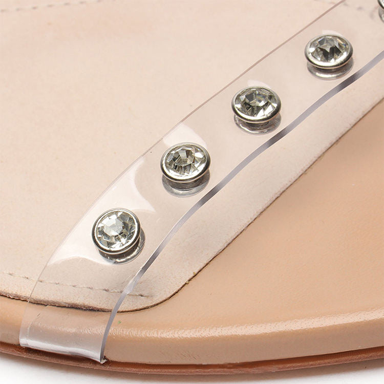 Luxurious Latest Summer Office Bling Crystal Low Flat PVC Sandals Ladies Footwear Sandel For Women